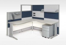 Ecotech Metal C Leg 90 Degree Corner Workstation. Melamine Modesty. Staxis Tile Base Screens. Many Options Available